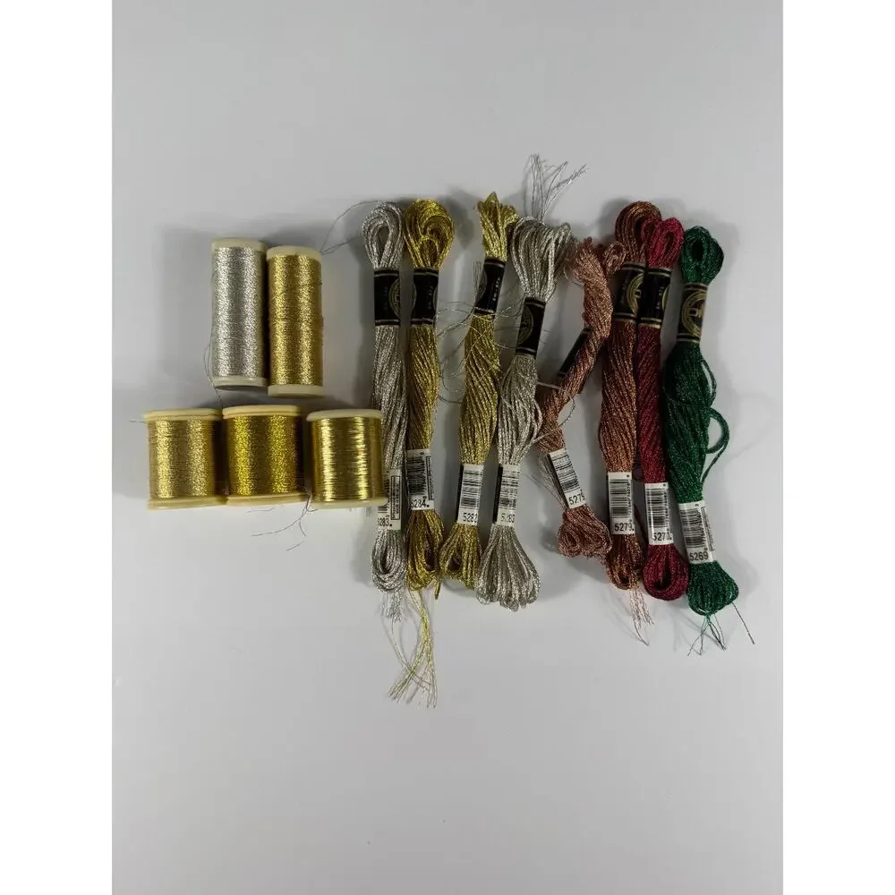 DMC Metallic Floss Skeins & Fil d'Or Metallic Thread Spools Lot Gold Silver